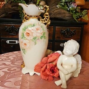 Hand Painted Vase Alberta's Mold Floral Gilded With Gold
